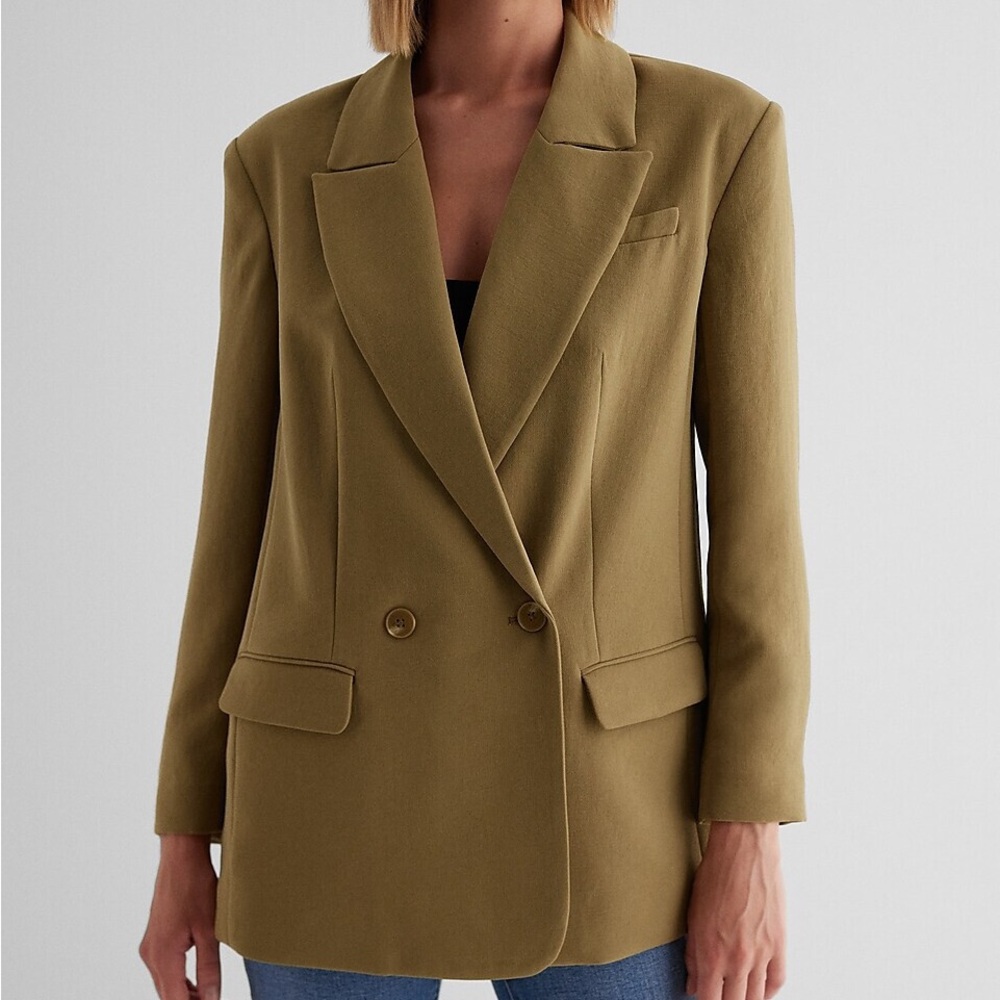 Express Double-Breasted Olive Blazer Jacket - Women's Tailored Coat